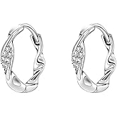 SLUYNZ 925 Sterling Silver CZ Hoop Earrings for Women Twist Hoop Earrings Minimalist Hoop Earrings