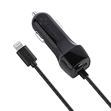 iPhone Car Charger,ProtonPlanet HighSpeed Car Adapter with Extra Length Built-in Lightning Connector for iPhone 7 Plus 7 6S Plus 6 Plus 6 5S 5 5C iPad Pro Air Mini and Extra USBPort for Android /Black