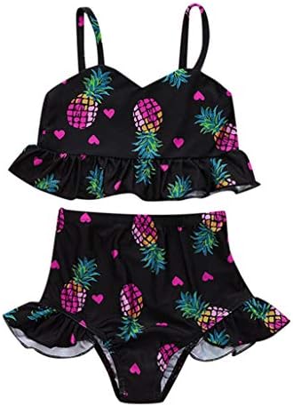Baby Girls Sleeveless Ruffle Pineapple Printed Swimsuit 2 Piece Tankini Set
