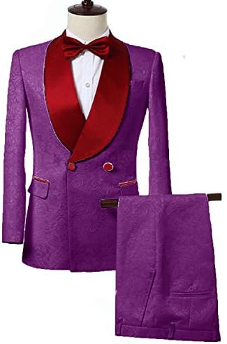 DGMJ Slim Fit 2 Piece Suit for Men One Button Shawl Lapel Tuxedo Wedding Suit Jacket for Men XZ043
