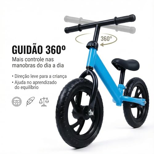 Bicicleta de Equilíbrio Infantil URBANIUS Sem Pedal com Guidão 360 e Assento Ajustável 2 a 4 Anos, Desenvolve Equilíbrio e Coordenação, Certificada INMETRO