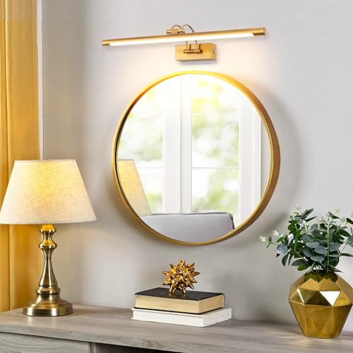 TYhogar Bathroom Mirror LED 60 cm 3 Colour Temperatures Adjustable and Brightness | 12W Brass Wall Light Arch with Swivel Head, Dimmable Without Scale, Anti-fog, Illuminated Mirror for Bathroom and Vanity