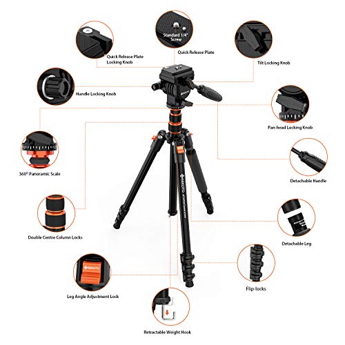 GEEKOTO Video Tripod Fluid Head,Professional Camera Tripod for DSLR