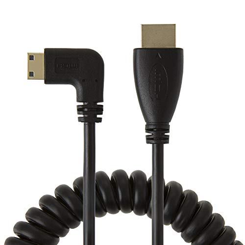 Mini HDMI to HDMI, CableCreation 5 Feet Coiled 90 Degree Left Angle Mini-HDMI Male to HDMI Male Converter Cable, Support 1080P Full HD, 3D, 1.6M, Black