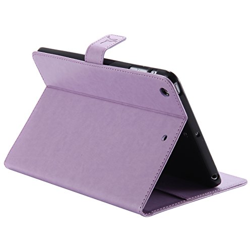 iPad Mini 2 Mini 3 Case, LittleMax(TM) Lightweight PU Leather Flip Stand Embossed Bird & Butterfly & Girl Case Smart Cover with Auto Wake/Sleep for Apple iPad Mini 3/2/1 -#3 Purple