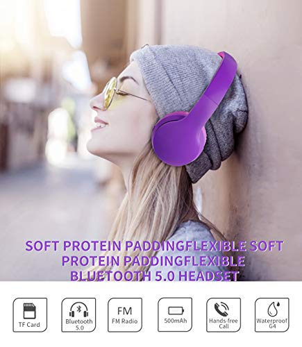 Bluetooth Headphones,IFECCO Bluetooth Headphones Over Ear、 Foldable Wireless and Wired Stereo Headset Micro SD/TF, FM, for Cell Phone,PC,Soft Memory-Protein Earmuffs(Purple)