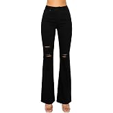 WAX JEAN Women's Destructed Flare Jeans in Sustainable Denim