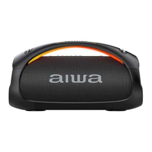 Aiwa Bocina Bluetooth Boombox 110W RMS AWS544BT con IPX6, Bluetooth 5.3, Multilink, Luces LED, Batería 6.5H, USB y AUX, Sonido Potente para Fiestas y Exteriores