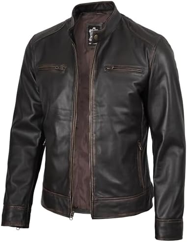 fjackets Real Lambskin Leather Jackets — Moto Quilted Cafe Racer