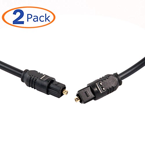 Conwork 2-Pack 3ft Fiber Optic TOSLink Digital Audio Cable Male to Male Lightweight and Flexible Compatible with S/PDIF, ADAT's, Dolby Digital -Slim 4.0mm OD