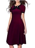 SYLVIEY Women's Scoop Neck Elegant Bow Vintage 1940's Casual Evening Dress M Wine Red