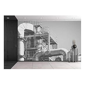 Industrial View at Oil Refinery Plant Form Industry Zone - Removable Wall Mural | Self-Adhesive Large Wallpaper - 66x96 inches