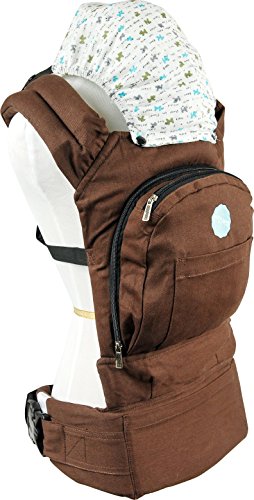 Mo+m Ergonomic Baby Sling Carrier w/ Mesh Cooling Vent, Hood & Pockets (Chocolate Brown)