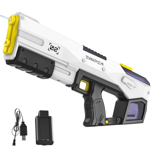 Pistola de Agua Eléctrica para Niños y Adultos, Lanzador de Agua con Automático Absorción, 450ml Pistola de Agua Potente 8m, 2 Disparo Modos, Juguetes de Exterior Verano Jardín Piscina Playa (Negro)