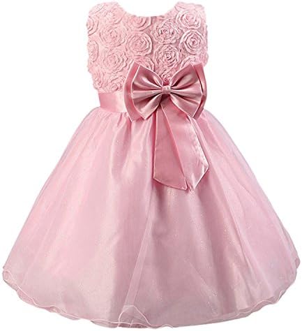 Flower Girl Dress: Girls Frock With Bow and Flowers For: First Communion, Confirmation, Christening, Baptism and Holidays: Age 18-24 Months (Pink)
