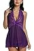 Avidlove Women Lingerie Halter Babydoll Double Bowknot Chemise Purple L