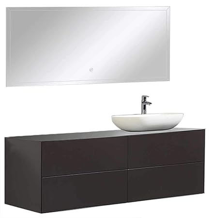 Badmöbel Milou 1400 Graubraun matt - Spiegel und Aufsatzwaschbecken optional, Spiegel:Ohne Spiegel, Zusätzl. Blende für Ablau