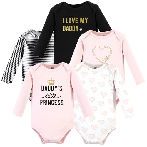 Hudson Baby Unisex Baby Cotton Long-Sleeve Bodysuits, Daddys Little Princess 5-Pack, 3-6 Months