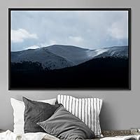 Framed Canvas Wall Art Snow Mountain Cool Expressive Farmhouse/Country Landscape Mountain Top Multicolor Photography Portrait Realism - 16x24 inches