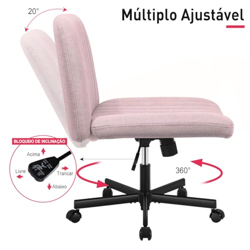 Cadeira de Escritório Python Fly Leisure, Assento Extra Grande e Largo em Tecido (Rosa)