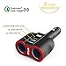 QC3.0 Smart Car Charger, 2 Socket + 3 USB (2xSmart USB Port & 1xQC3.0 USB Port) Multifunction Car Socket Splitter Adapter Built-in 10A Fuse for Smart Phones, Tablets, GPS, MP3 Players