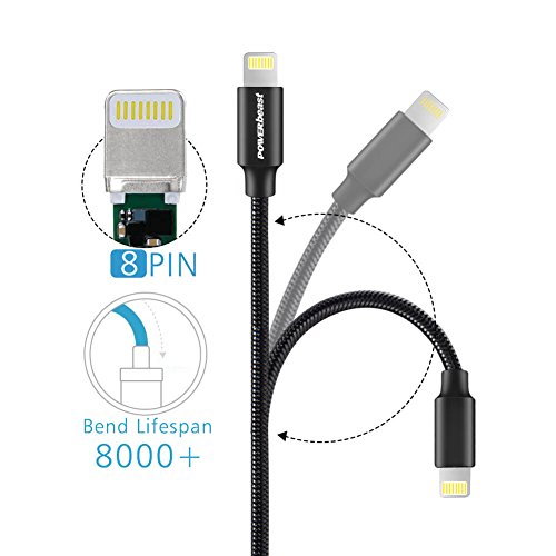 POWERbeast iPhone Charger Charging Cable 3Pack 6ft 3ft Nylon+Fishing Line Braided Lightning Cable Long iPhone Cord to USB Charger for iPhoneX 8 8Plus 7 7Plus 6s 6sPlus 6 6Plus 5 5s 5cSE iPad iPod