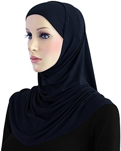 Cotton Hijab 2 piece Amira Set Easy Instant Pull-On Hood &amp; Tube Cap (Navy Blue)