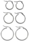 Areke Women's Cute Small Hoop Earrings Stainless Steel Ear Ring 3 Pairs a Set Color Silver