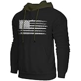 H HYFOL Men's Sweatshirt USA FLAG Patriotic Graphic Polyester Hoodies for Men Pocket Raglan Long Sleeve Sweatshirts