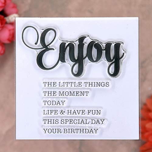 KWELLAM 4pcs/Lot Words Enjoy Wishing Welcome Thanks Stamp Rubber Clear Stamps for Photo Album Decorative Card Making and DIY Scrapbooking