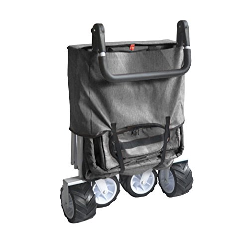GREY PUSH AND PULL HANDLE FOLDING STROLLER WAGON OUTDOOR BEACH SPORT COLLAPSIBLE BABY TROLLEY W/ CANOPY GRAY GARDEN UTILITY SHOPPING TRAVEL CART - FREE ICE COOLER BAG - EASY SETUP NO TOOL NECESSARY