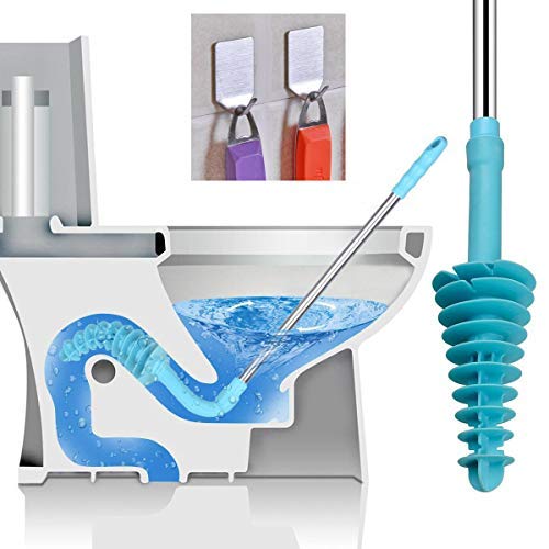Toilet Plunger - Piston Type Toilet Dredge Pipe Designed for Siphon-Type Flush Toilet - Powerful Direct Push Toilet Clog Cleaning Tools with Stainless Steel Handle& 2 Pack Stainless Steel Wall Hook