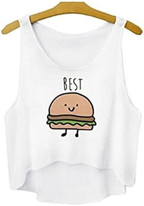 Women Fashion (Best Friends) Best Print O-Neck Sleeveless Crop Top