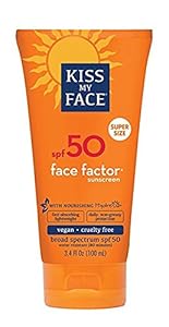 Image of Kiss My Face Face Factor Sunscreen SPF 50 Sunblock for Face, 3.4 Ounce ((2 Packs) 3.4 Ounce)