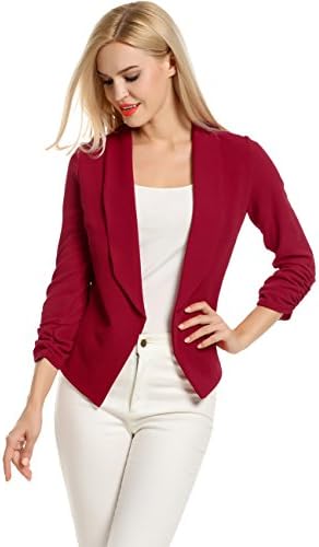 POGTMMWomen 3/4 Sleeve Blazer Open Front Cardigan Jacket Work Office Blazer