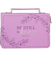 Christian Art Gifts Protective Purple Floral Faux Leather Fashion Bible Cover Carry Case with Han...