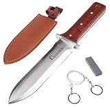 Kitclan Hori Hori Garden Knife Serrated with Sheath Soil Digging Tool for Harvesting, Pruning, Weeding Full Tang Handle, Leather Sheath Sharpening Whetstone & Saw-Chain Gift for Gardener