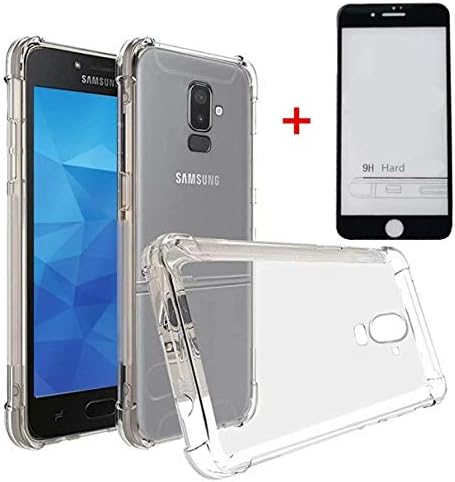 Samsung J8 2018 Case Transparent TPU Silicone Phone Case Flexible Anti-scratch Four Corner Cushion Protective Case Anti-Shock Bumper Cover(Transparent)+5D Tempered glass for Samsung Galaxy J8 2018