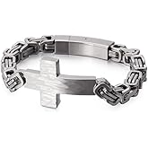 Klapgo Men's Stainless Steel Cross Bracelet Punk Style Link Chain Silver Bracelet for Men, Fashion Religious Jewelry with Push Clasp Cool Bangle Gift for Boyfriend Husband