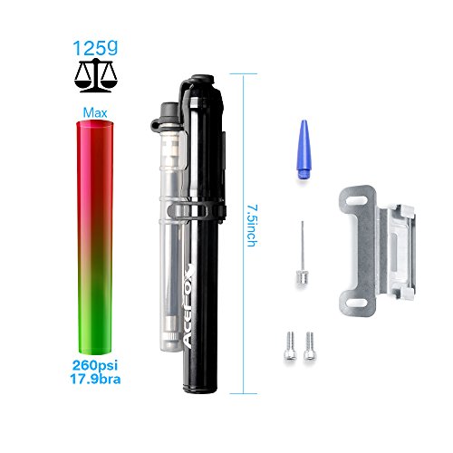 AceFox Mini Bike Pump, Bicycle Pump Reliable Hand Air Pump, Presta & Schrader Valve & Sports Ball, 260 PSI, Black