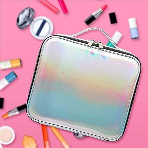 Cosmetic Organizer Case, BuyAgain Holographic Makeup Case Water-resistant Cosmetic Bag With Adjustable Dividers for Travel, Silver 8 Cosmetic Organizer Case, BuyAgain Holographic Makeup Case Water-resistant Cosmetic Bag With Adjustable Dividers for Travel, Silver