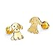 14k Gold Plated Baby Puppy Cubic Zirconia Screwback Baby Girls Screwback Earrings with Silver Post