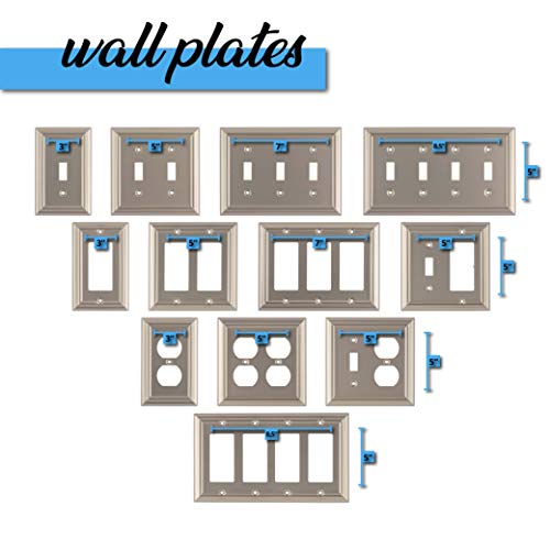 Pack of 2 Wall Plate Outlet Switch Covers by SleekLighting | Decorative Satin Nickel | Variety of Styles: Decorator/Duplex/Toggle / & Combo | Size: 3 Gang Decorator - Thumbnail 2