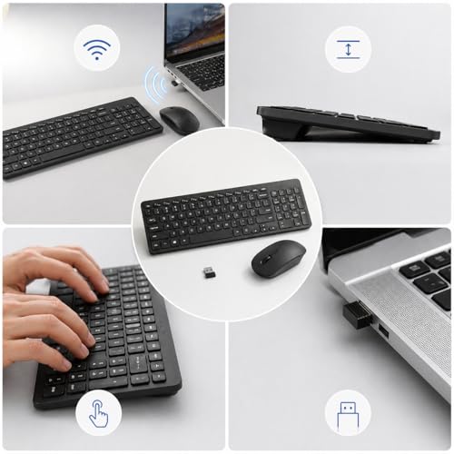 Kit Teclado e Mouse Sem Fio 2.4GHz Slim Ultra Fino, Conexão USB, Alcance Longo, Silencioso, Compatível com Windows, Notebook e PC