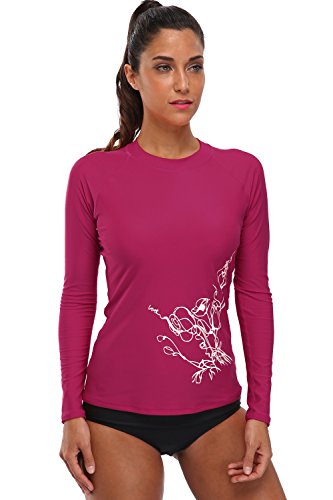 BeautyIn Women's Long-Sleeve Rashguard UPF 50+ Swimwear Rash Guard Athletic Tops,Fuchsia,Small