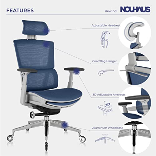 Nouhaus Rewind Ergonomic Office Chair with Footrest and Lumbar Support. Swivel Computer Chair