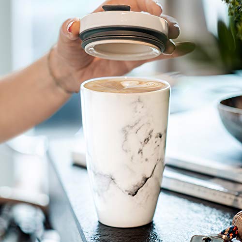 Villeroy & Boch To Go Becher Marmory, 2-teilig, 350 ml, Premium Porzellan/Silikon, WeiÃ/Grau – Bild 6