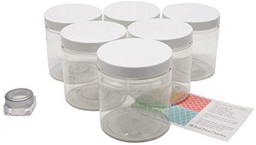 Clear 16 oz plastic jars with white lids (6 pk) with ba…