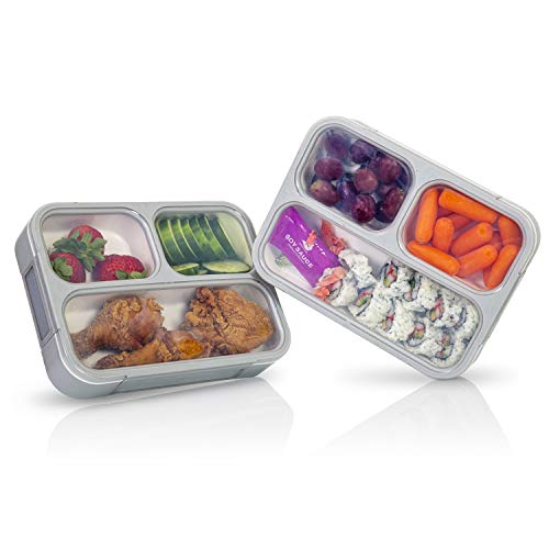 Deluxe Bento Lunch Box Set, 2 Leakproof Containers with 3 Compartments