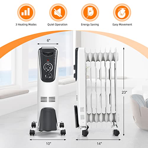 TANGKULA Electric Oil Heater, 1500W Oil Filled Radiator Heater w/ Tip